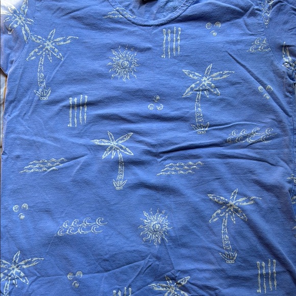 Vintage Periwinkle Blue Short Sleeve Maxi T-Shirt Dress with Palm Tree Print, m - Picture 4 of 7